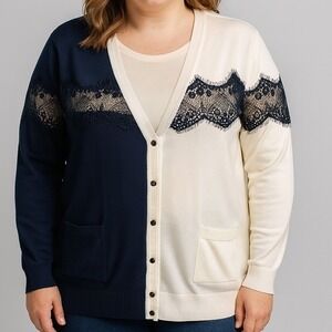 TwoMail Women's Long Sleeve V Neck Lace Button Front Knitted Cardigan Size 8 NWT